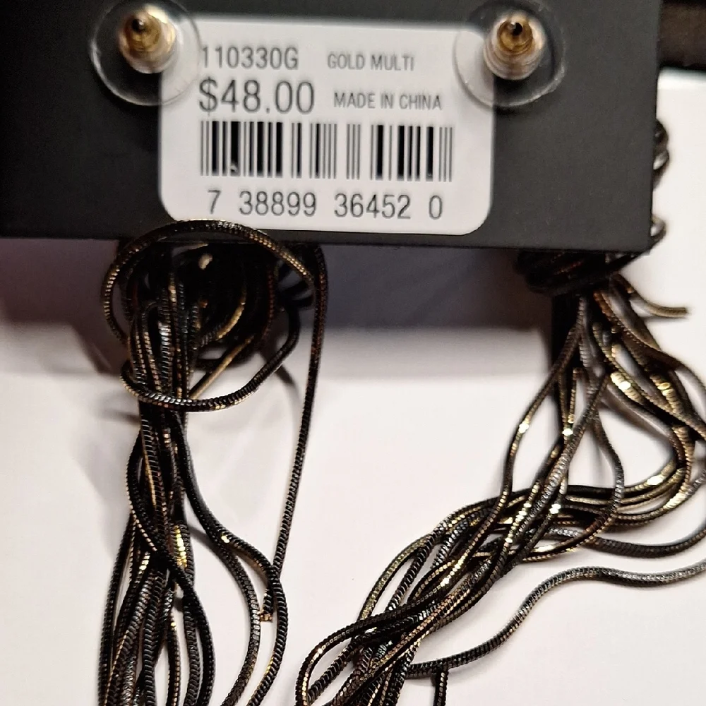 NEW Guess by Marciano‎ Black & 14k Gold Plated Long Dangly String Earrings